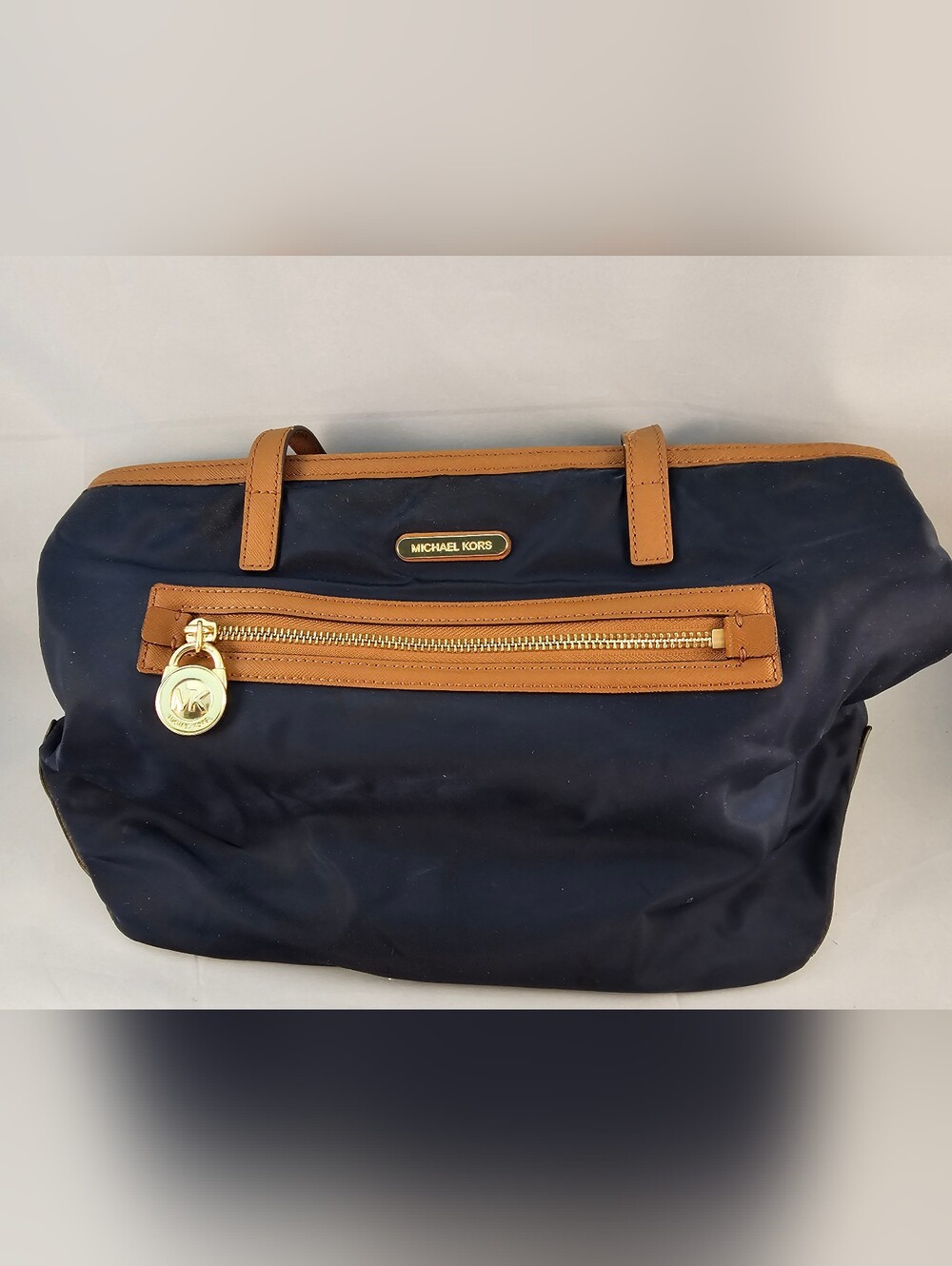 Michael Kors Kempton Navy and Tan Nylon Tote Bag